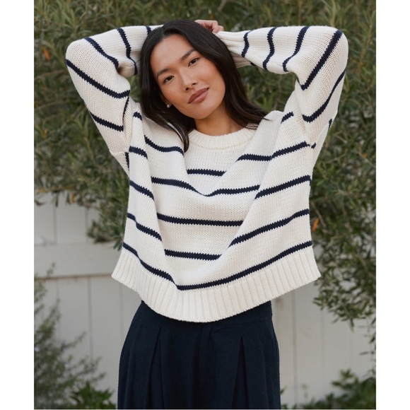 Jenni Kayne Cream and Black Striped Crewneck Sweater - Picture 4 of 15